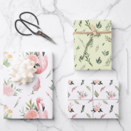 Flamingos und Blume - Papierblätter Geschenkpapier Set