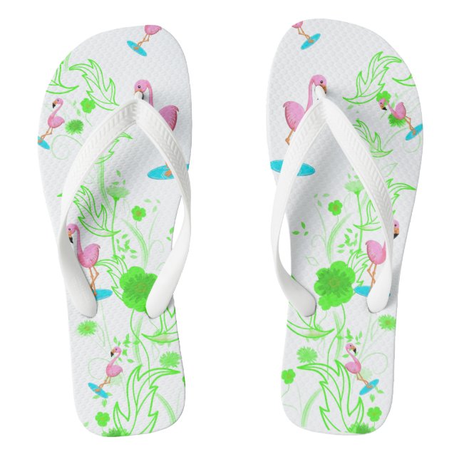 Flamingos und grüne Reben Flip Flops (Fußbett)