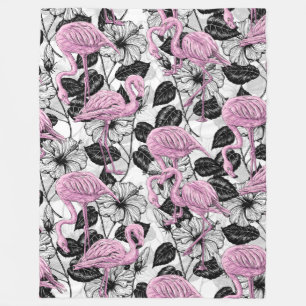 Flamingos und Hibiskus Blume Fleecedecke