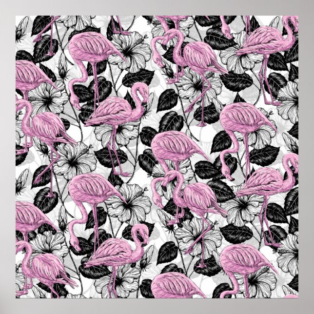 Flamingos und Hibiskus Blume Poster (Vorne)