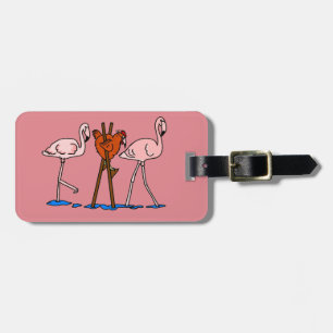 Flamingos und Huhn mit rosa Hintergrund Gepäckanhänger