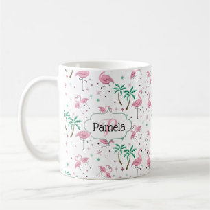 Flamingos und Palme-Atomart-Monogramm Kaffeetasse