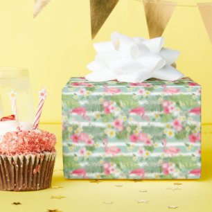 Flamingos und Streifen Geschenkpapier