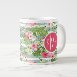 Flamingos und Streifen Monogramm Jumbo-Tasse