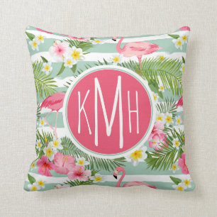Flamingos und Streifen   Monogramm Kissen