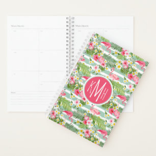 Flamingos und Streifen   Monogramm Planer