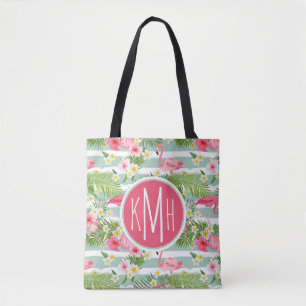 Flamingos und Streifen  Monogramm Tasche