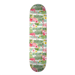 Flamingos und Streifen Skateboard