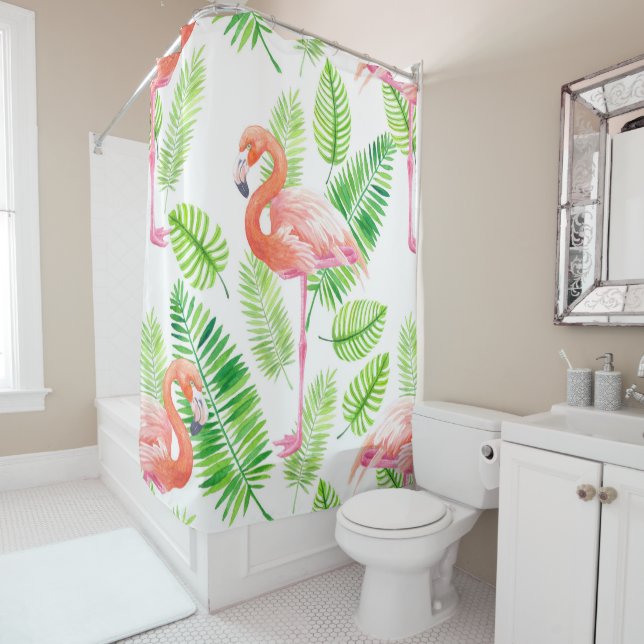Flamingos und tropische Blätter Duschvorhang (Beispiel)
