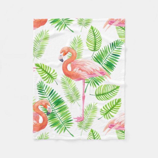 Flamingos und tropische Blätter Fleecedecke (Vorderseite)