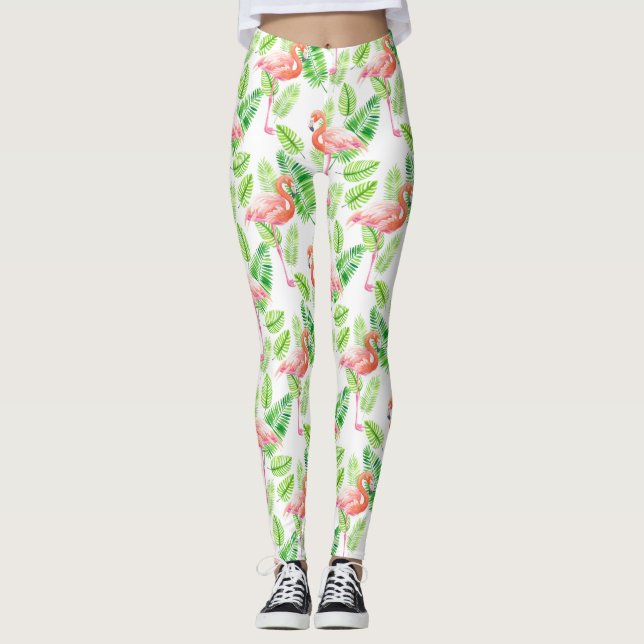 Flamingos und tropische Blätter Leggings (Vorderseite)