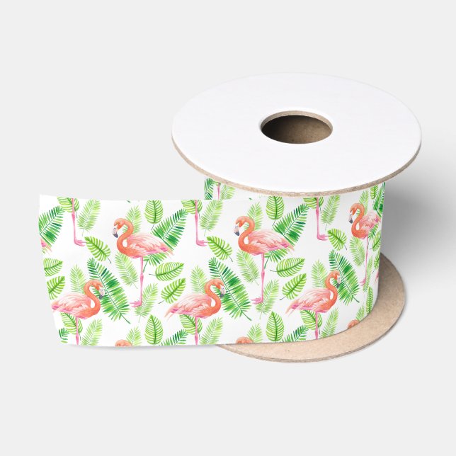 Flamingos und tropische Blätter Satinband (Spule)