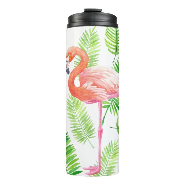 Flamingos und tropische Blätter Thermosbecher (Vorderseite)