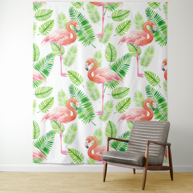 Flamingos und tropische Blätter Wandteppich (Beispiel)