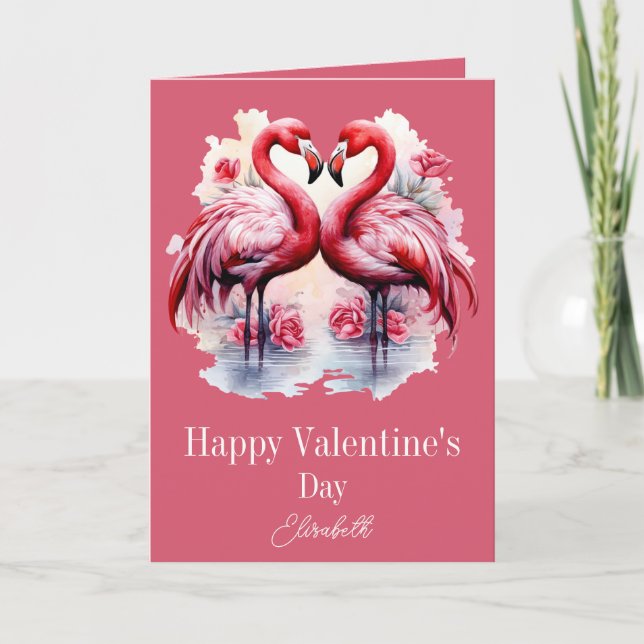 Flamingos Valentinstag Karte (Vorderseite)