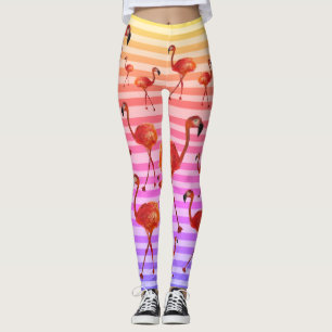 Flamingos-Vögel Leggings, Streifen Hintergrund Leggings