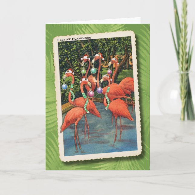Flamingos Weihnachtskarte Feiertagskarte (Vorderseite)