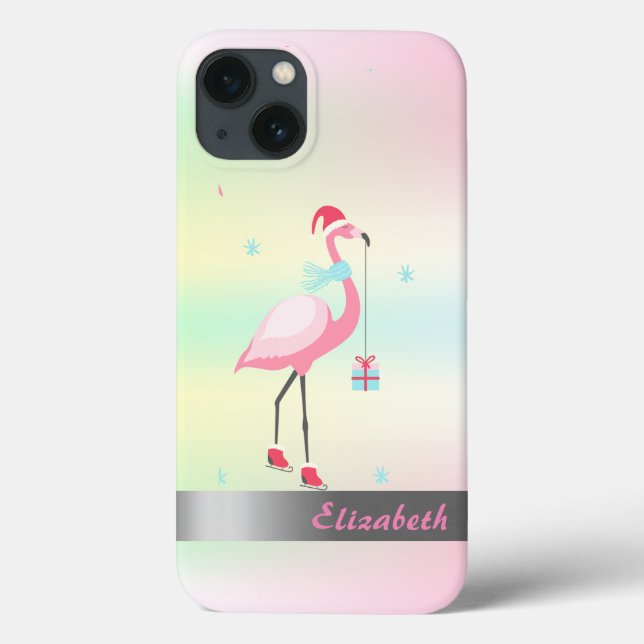 Flamingos Weihnachtsmannmütze Holographic Iridesce Case-Mate iPhone Hülle (Rückseite)