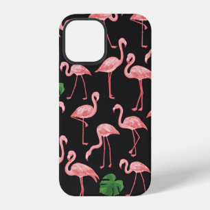 Flamingovogel mit Monstera-Palmenblätter-Muster. iPhone 12 Hülle