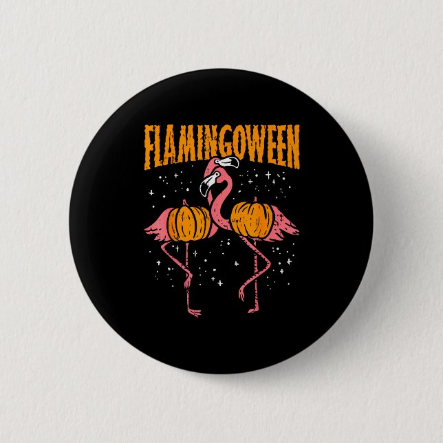 Flamingoween Pumpkin Flamingos Funny Bird Hallowee Button (Vorderseite)