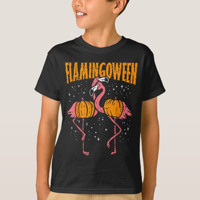 Flamingoween Pumpkin Flamingos Funny Bird Hallowee T-Shirt (Vorderseite)
