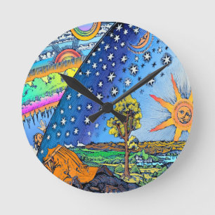 Flammarion Holzschnitt-flache Erdentwurfs-Quadrat Runde Wanduhr
