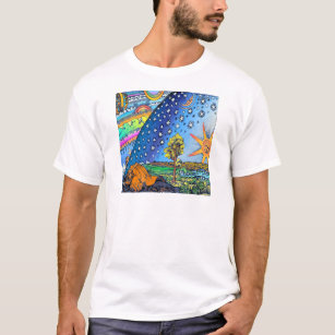 Flammarion Holzschnitt-flache Erdentwurfs-Quadrat T-Shirt