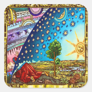 Flammarion Holzschnitt-flacher Erdentwurf 2017 Quadratischer Aufkleber