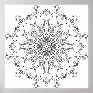 Flammen-Ausbruch-Mandala-Malvorlage Intricate Kuns Poster
