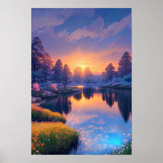 Flammen der Natur. Orange Sunset Poster (Vorne)