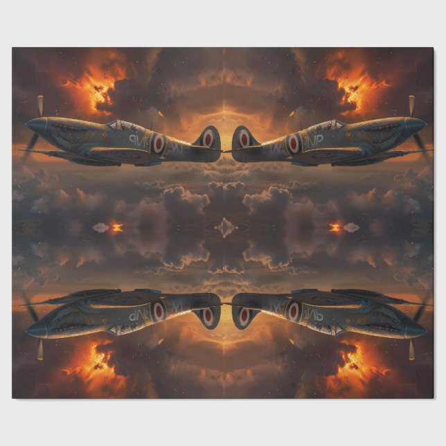 Flammen des Himmels: Aufstieg eines Spitfire Geschenkpapier (Saum)