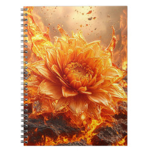 Flammen fliegen um eine Blume herum Notizblock