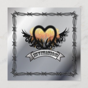 Flammen Herz Rock N Roll Biker Hochzeits Einladung