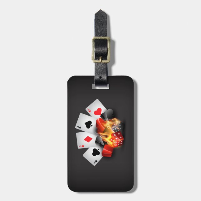 Flammen-Poker-Kasino-Schwarzes Gepäckanhänger (Vorderseite vertikal)