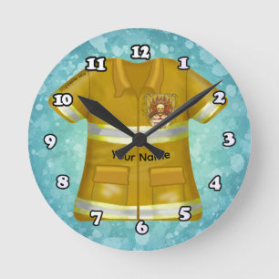 Flammen Schild Feuerwehrmann Runde Wanduhr