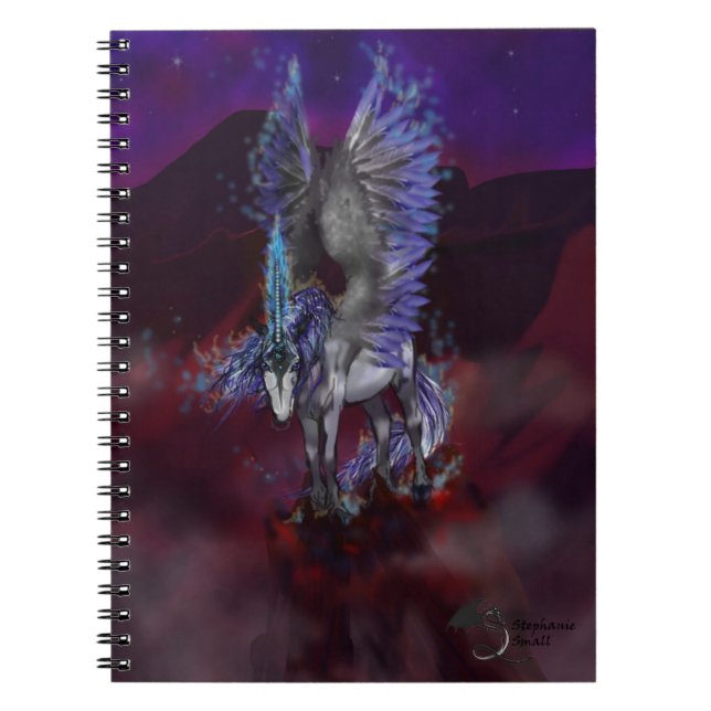 Flammen Winged blaues und weißes Einhorn-Notizbuch Notizblock (Vorderseite)