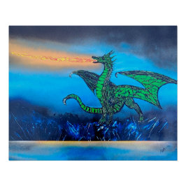 Flammenatmender Drache Poster
