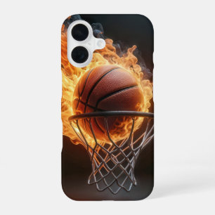 Flammenbasketball im Hoop iPhone 16 Hülle