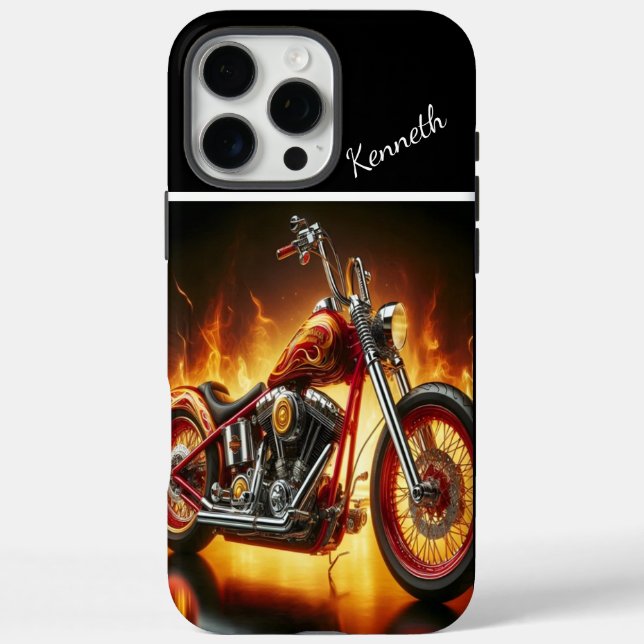 Flammenbemalter Chopper iPhone 16 Pro Max Hülle (Rückseite)