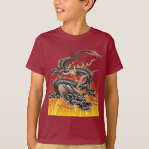 Flammende chinesische Drachen-Tattoo-Illustration T-Shirt
