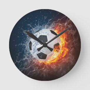 Flammende Fußball-Wurfkissen Runde Wanduhr
