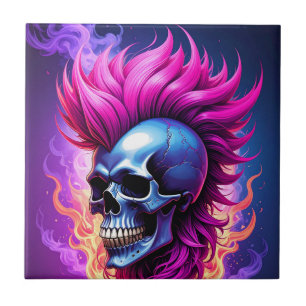 Flammende Punk Skull Keramik Tile Fliese
