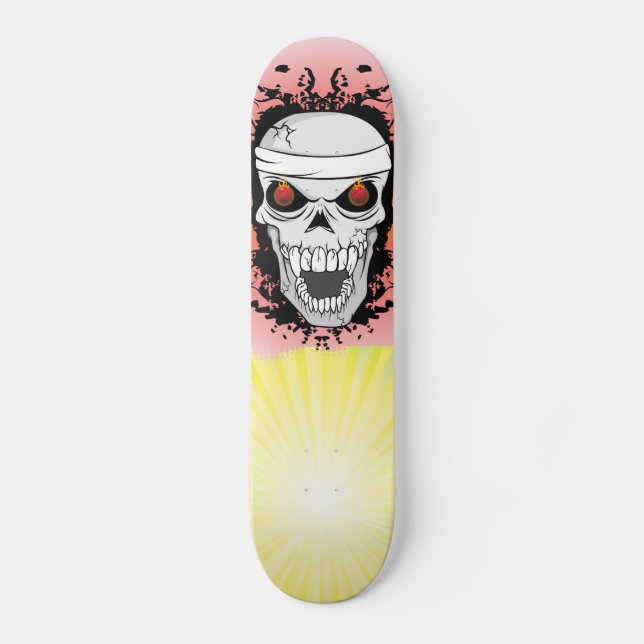 Flammende Skateboard für den Schädel. (Vorderseite)