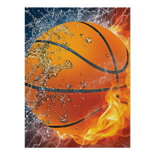 Flammender Basketball Poster