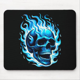 Flammender blauer Schädel Cooles Spaß-Design Mousepad