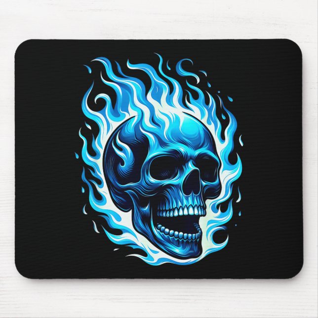 Flammender blauer Schädel Cooles Spaß-Design  Mousepad (Vorne)
