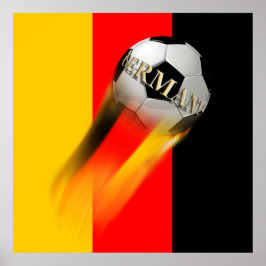 Flammender deutscher Fußballball auf Fahne Poster