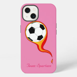 Flammender Fußball auf rosafarbenem personalisiert iPhone Hülle