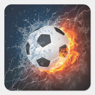 Flammender Fußball-Wurfkissen Quadratischer Aufkleber