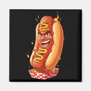 Flammender Hot Dog Charakter Lustige Scy Barbecue Magnet
